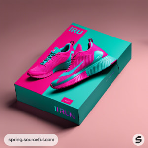 AI-Generated image of packaging for high tech road running shoes }