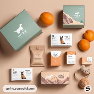 AI-Generated image of packaging for dog sustainable hiking gear}