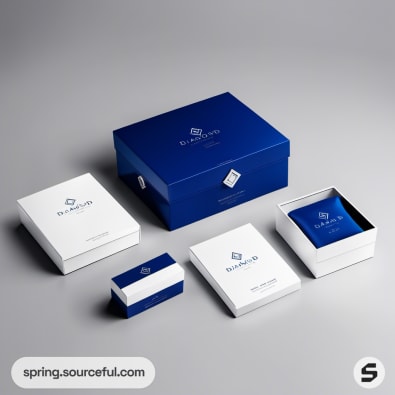 Assorted blue and white boxes with elegant design