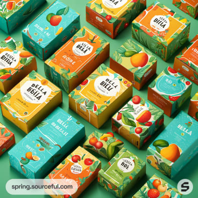 Assorted fruit design boxes in different sizes with tropical patterns.