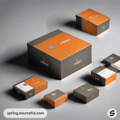 Collection of luxurious orange and gray boxes.