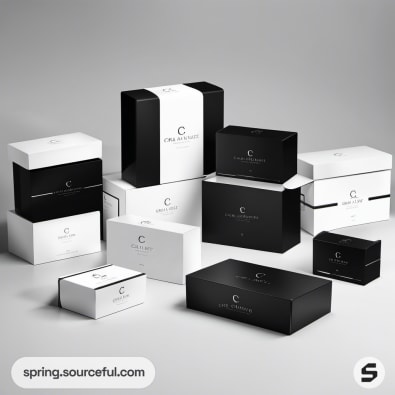 Assorted black and white rectangular boxes