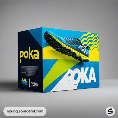 Vibrant sneaker box showcasing a running shoe.