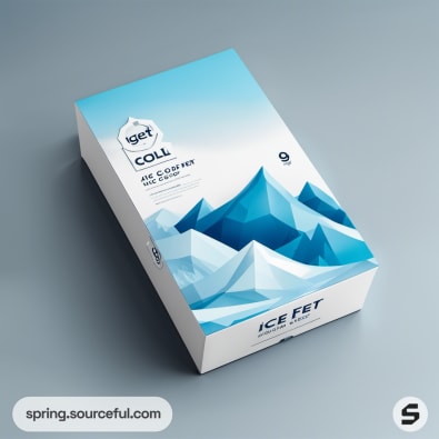 Box with mountain graphic and blue gradient design on a light blue background.