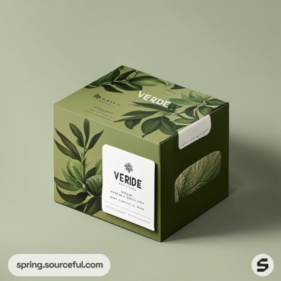 Green box with leafy design and 'VERDE' text.