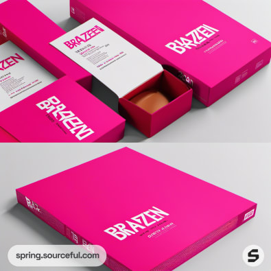 Bold pink packaging with slide-out compartments.