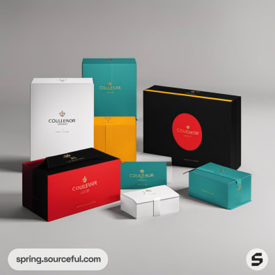 Assorted colorful boxes with minimalist design.