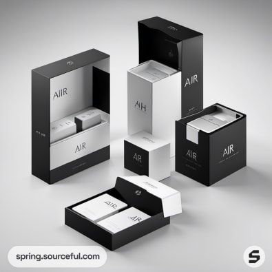 Multiple black and white boxes with 'Air' branding.