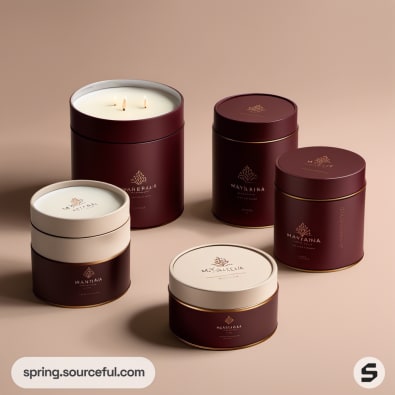 Assorted burgundy and cream candle tins