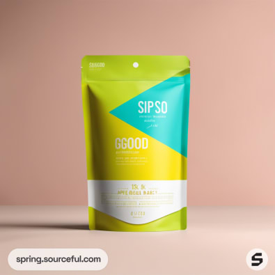 Colorful resealable pouch labeled SIPSO on a beige background.