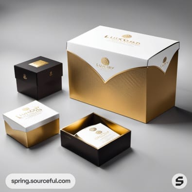 White and gold gift box set with ribbon accents.