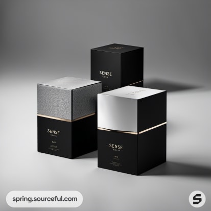 Trio of sleek black and silver boxes featuring 'Sense' branding.