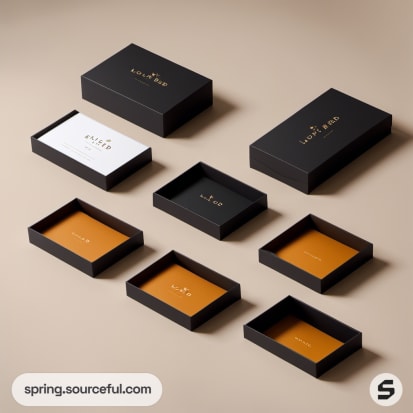 Open black and orange boxes with elegant minimalist design.