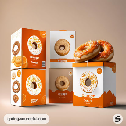 Stacked donut boxes with orange and white designs