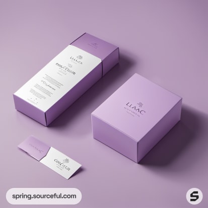 Lilac and white rectangular boxes on purple surface.