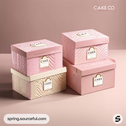 Stacked pink cake boxes with chevron patterns