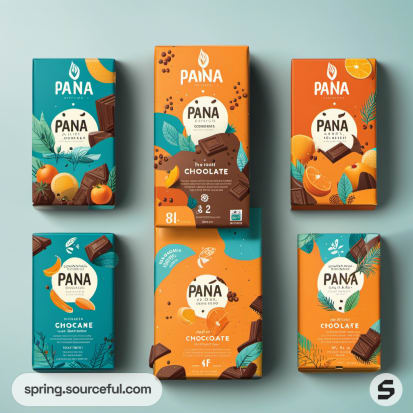 Chocolate packaging with vibrant fruit illustrations