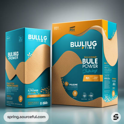 Two blue and orange BULKING TIME boxes with wavy design.