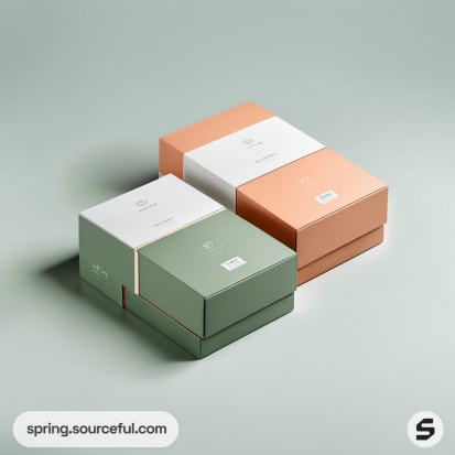 Stacked peach and green rectangular boxes with white labels on a light green background.