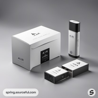 White box packaging with cylindrical product bottle.