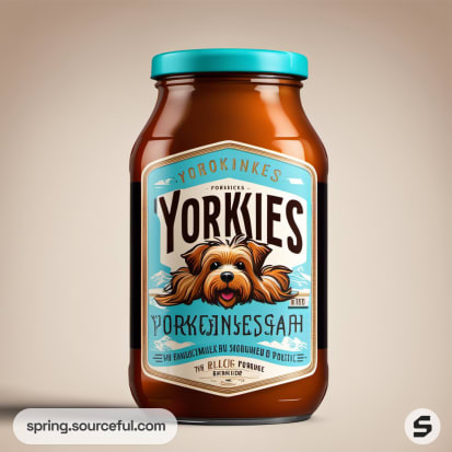 Jar with dog illustration labeled 'Yorkies'.