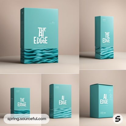 Large teal box with wave pattern and 'The Edge' text design.