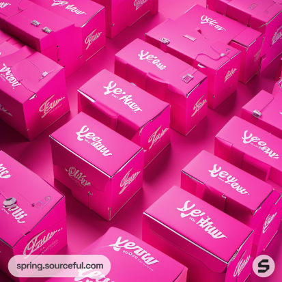 Pink boxes with cursive text arranged in a pattern.