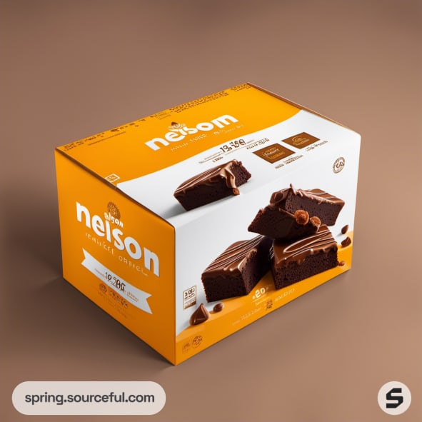 Orange and white box with chocolate brownies image