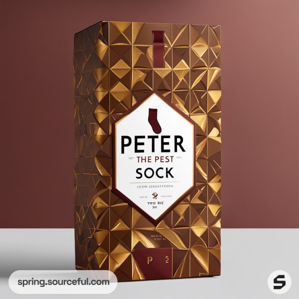 Geometric gold box labeled 'Peter the Pest Sock'.