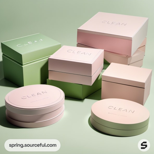 Assorted pastel gift boxes with 'Clean' label on mint green background.