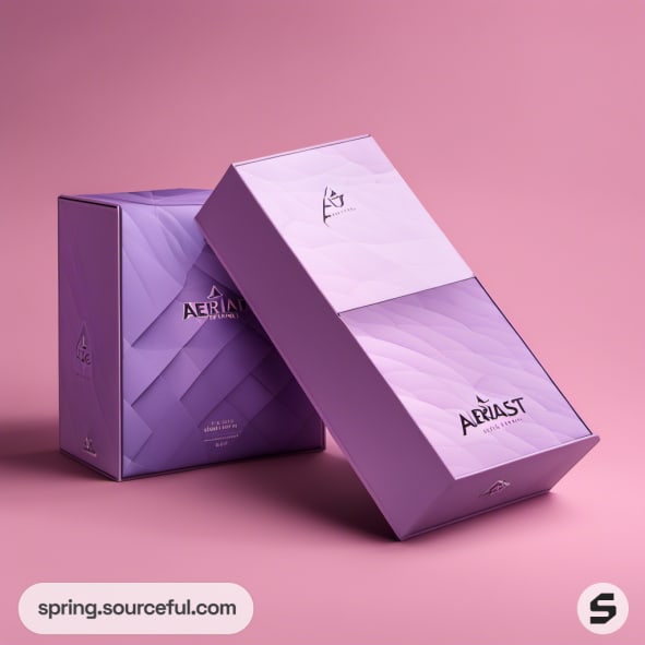 Purple boxes with abstract design on a pink background.