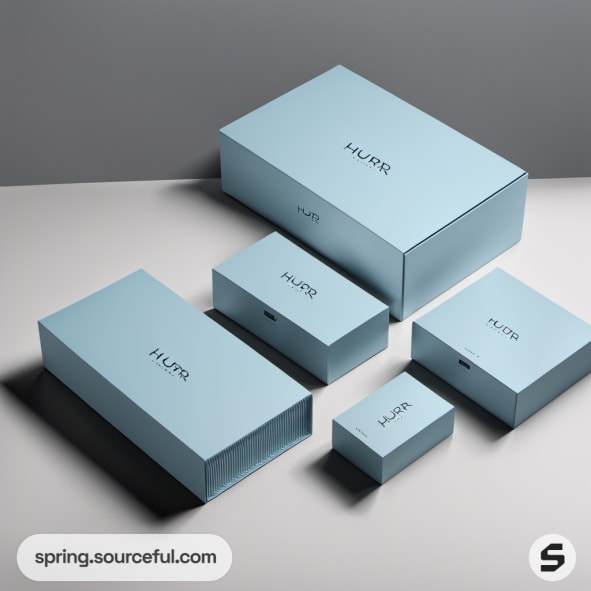 Set of pastel blue rectangular boxes on a grey background.