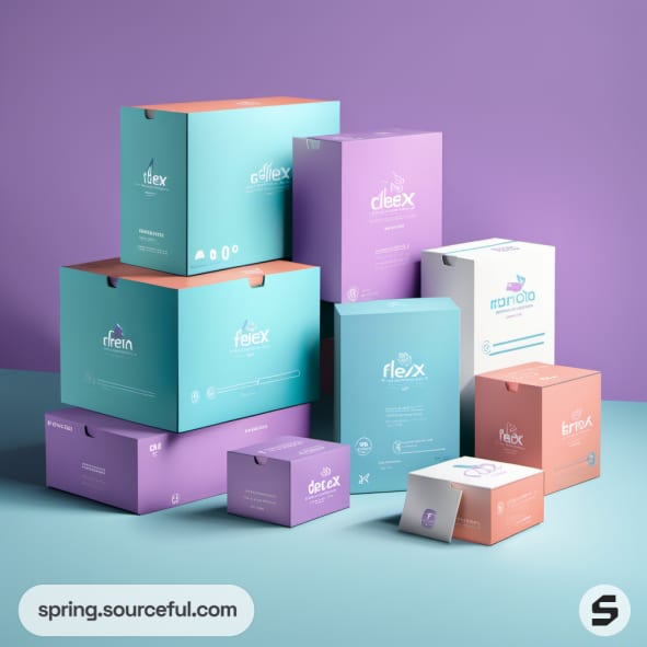 Stacked colorful boxes with text, against a purple background.