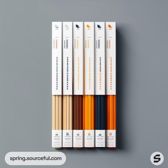 Set of colored pencils in sleek packaging with minimal design.