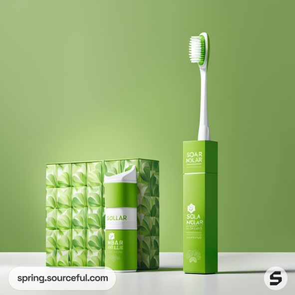 Green toothbrush box with matching patterned background.