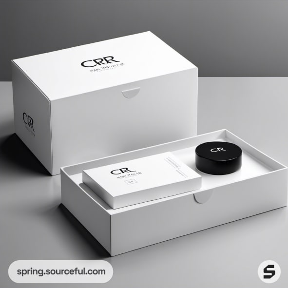 White box with black circular jar and booklet inside