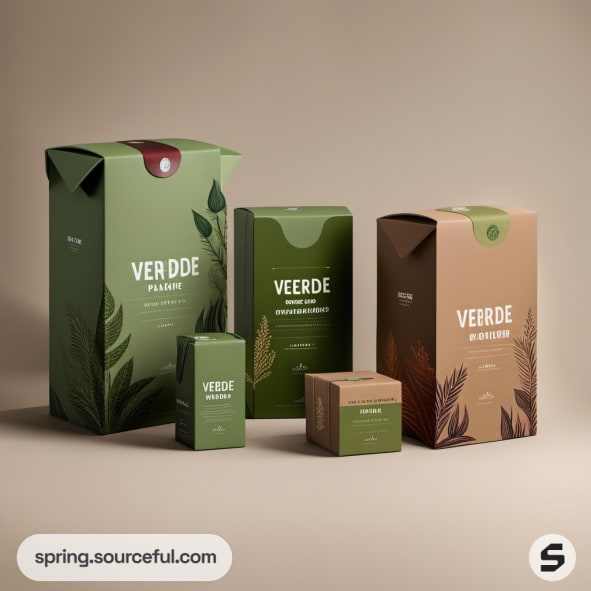 Green and brown boxes with leaf designs and 'VERDE' text.