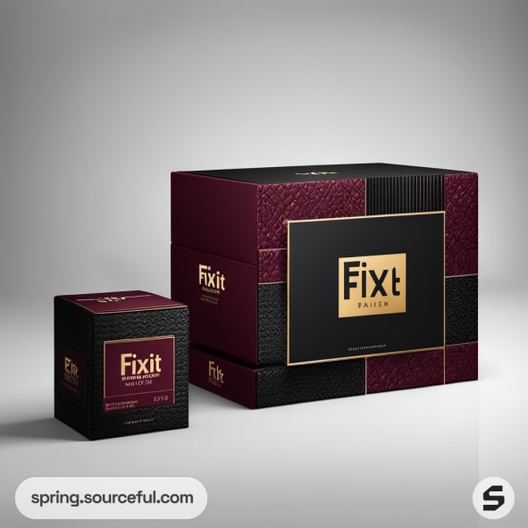 Burgundy and black textured fixit boxes in a studio setting.