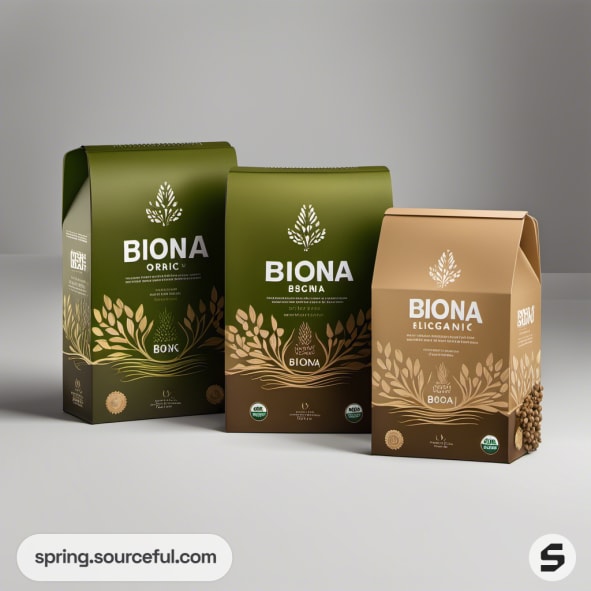 Green and beige resealable pouches with foliage designs