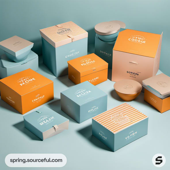 Stacked pastel blue and orange boxes with minimalistic design on a light blue background.