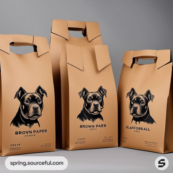 Brown paper bags with dog illustrations and cutout handles.