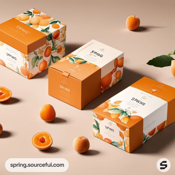 Orange-themed boxes with apricot designs on a beige background.