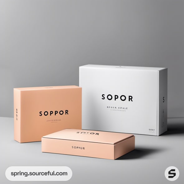 Peach and white boxes with modern style text.