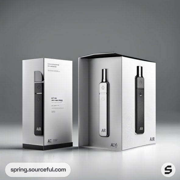 Glossy vape pen in a sleek black box packaging.