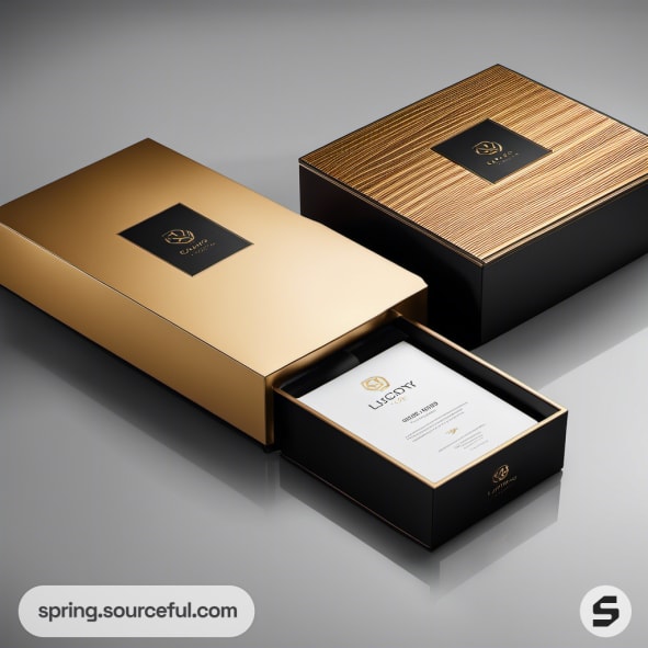 Gold and black drawer box with elegant design.