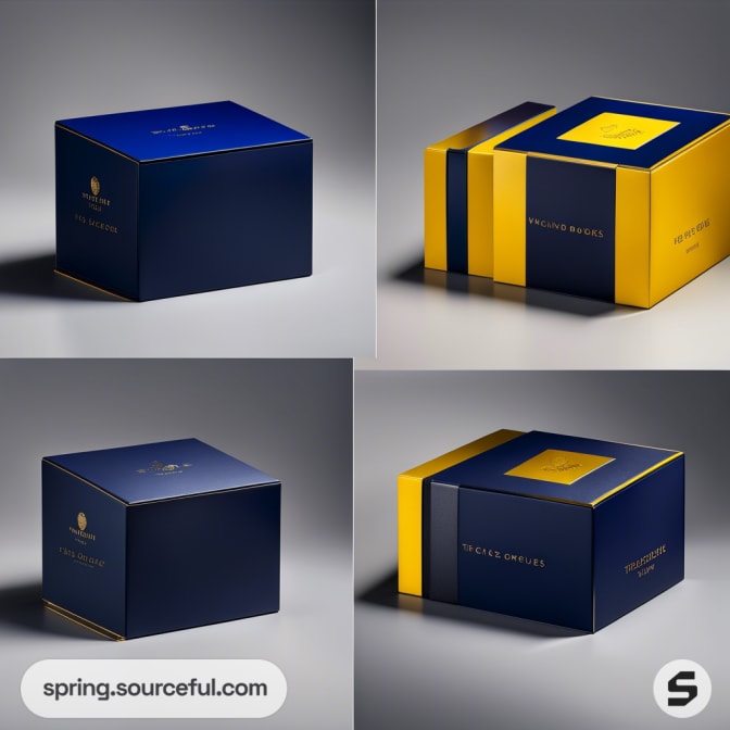 Navy and yellow cube boxes stacked creatively.