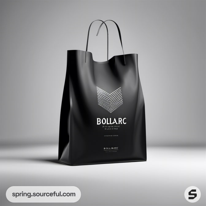 Sleek black bag with handles and a bold white geometric logo.