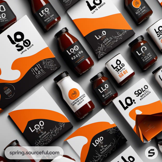 BBQ sauce and jars on orange-black packaging layout.