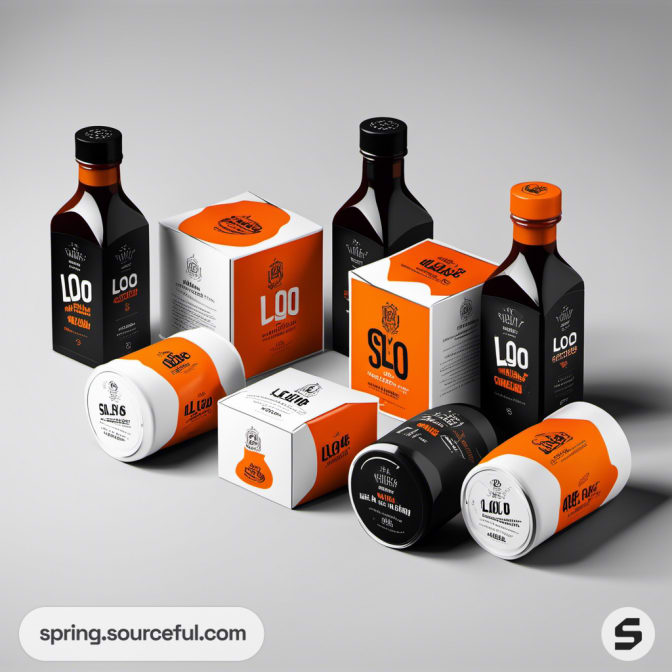 Assorted BBQ products with orange and black packaging.