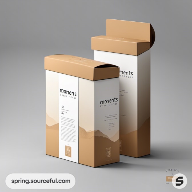 Round-top beige boxes with nature-themed design and text.